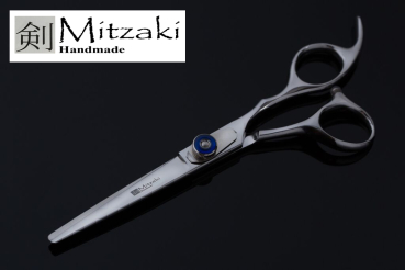 Preview: MITZAKI-TOMO600. (6,0 Zoll),Ergo-Form, Rändelschraube mit eingefasstem blauem Achat-Schmucksteinen,feste Fingerauflage, japanischer 440C Stahl